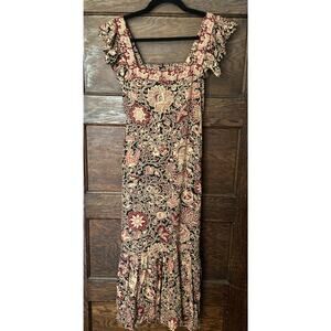 Love The Label Sam Jaipur Floral Paisley Boho Maxi Dress Sz S Red Tan